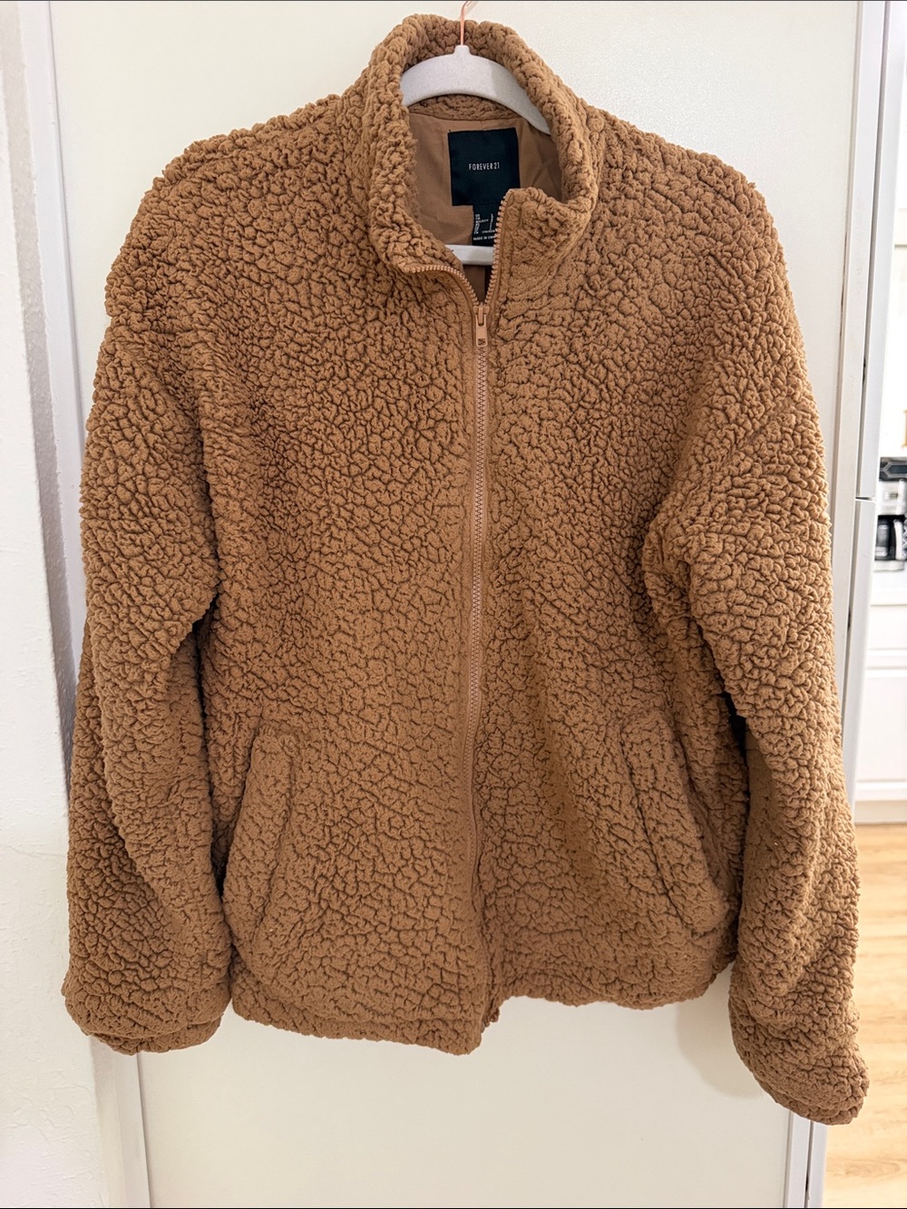 Forever 21 Plush Sherpa Zip-Up Jacket - Brown | L